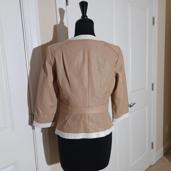 WHITE HOUSE BLACK MARKET 3/4 Sleeve Perforated Leather Jacket - Picture 11 of 11